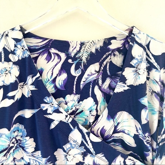 Soft Surroundings Shapely Anywhere Dress in Blue Floral  Small Petite - Picture 3 of 13